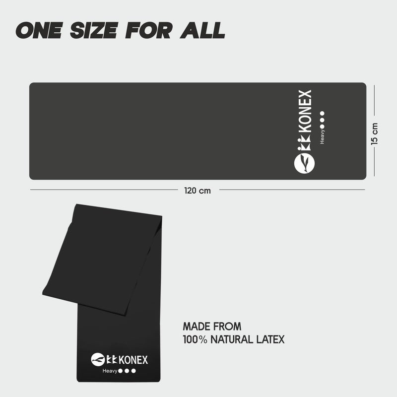 KONEX Natural Latex Resistance Thera Band | Durable & Stretchable | Ideal for Yoga, Pilates, Full Body Workout, Muscle Toning, Weight Training, Stretching & Body Conditioning (Black, 13.5-16 Kg) - Image 2